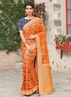 Orange Latest Collection Fancy Wedding Wear Heavy Thread And Cord Embroidery Weaved Silk Saree 13515